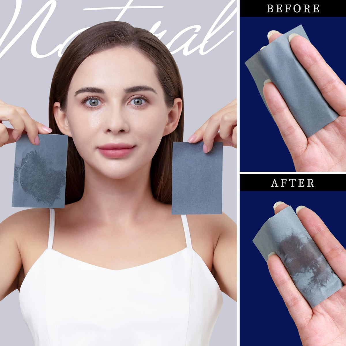 Teenitor 800 Counts Natural Bamboo Charcoal Blotting Paper for Oily Skin, Oil Blotting Sheets for Face Oil Absorbing Sheets for Women Men, Cosmetic Blotting Papers Oil Control Film, Large 10 x 7cm