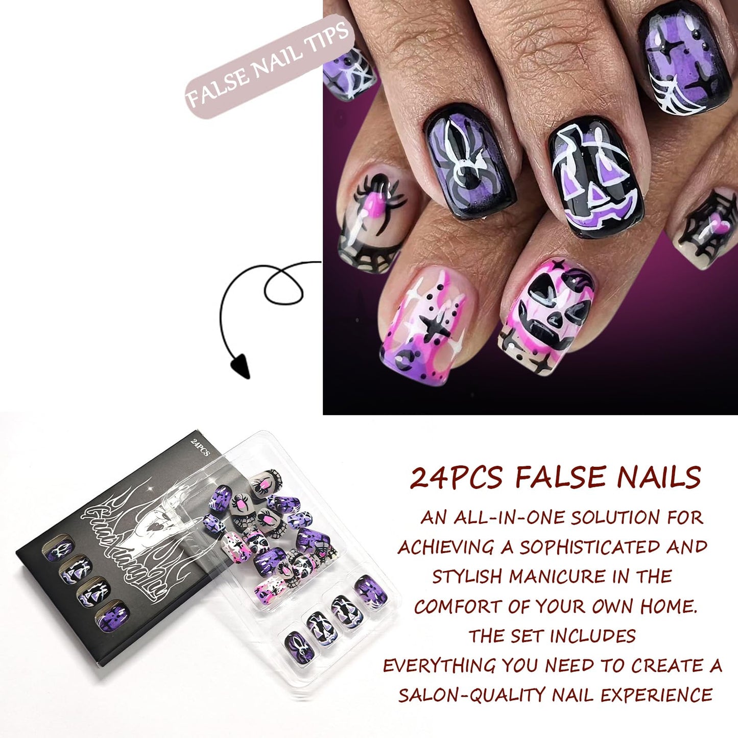 EONFAVE Short Square White False Nails - Glossy Pure Color Collection Press on Nails - 24Pcs Full Cover Acrylic Stick on Nails for Women and Girls