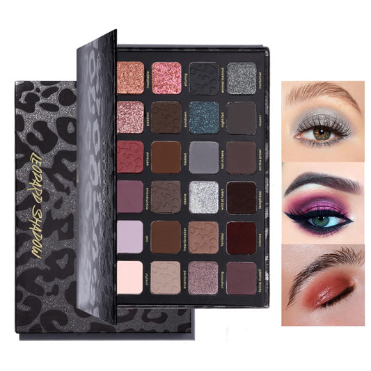 Generic 24 Color Leopard Print Eyeshadow Palette - Matte and Shimmer Shades Easy Blending Eyeshadow, Natural, Nude, Brown, and Smokey Makeup for Women Bold Party Look