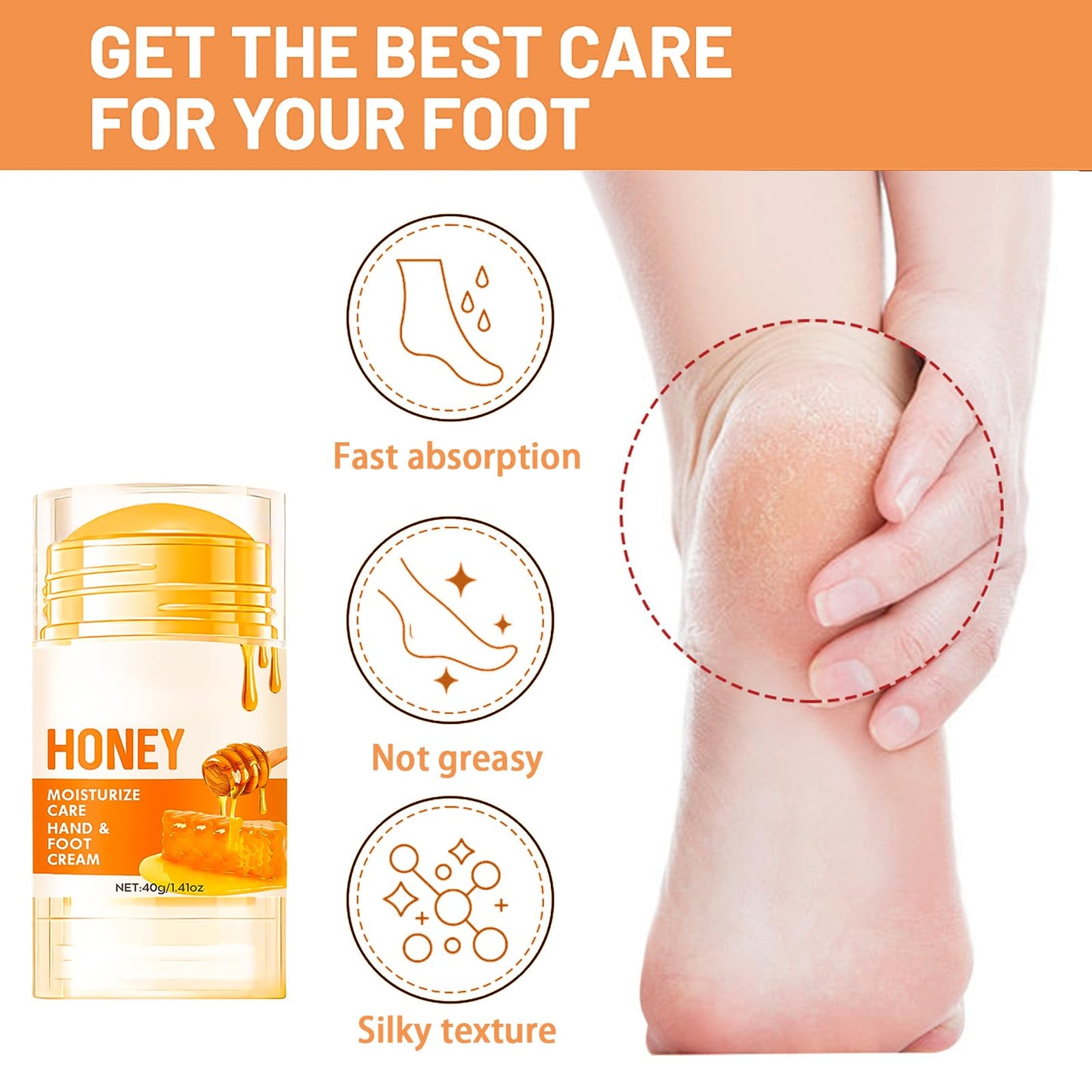 FresFresi Honey Foot Cream – Moisturizer for Dry Hands & Cracked Heels. Deep Repair & Hydration for Rough Skin – Fast-Absorbing Formula for Women & Men