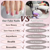 HERBINSOLS Gradient White Pink Ombre False Nails - 24Pcs Press on Nails Medium Almond - Full Cover French Almond Fake Nails with Glue - Glossy Acrylic Stick on Nail for Women Girls Nail Art DIY