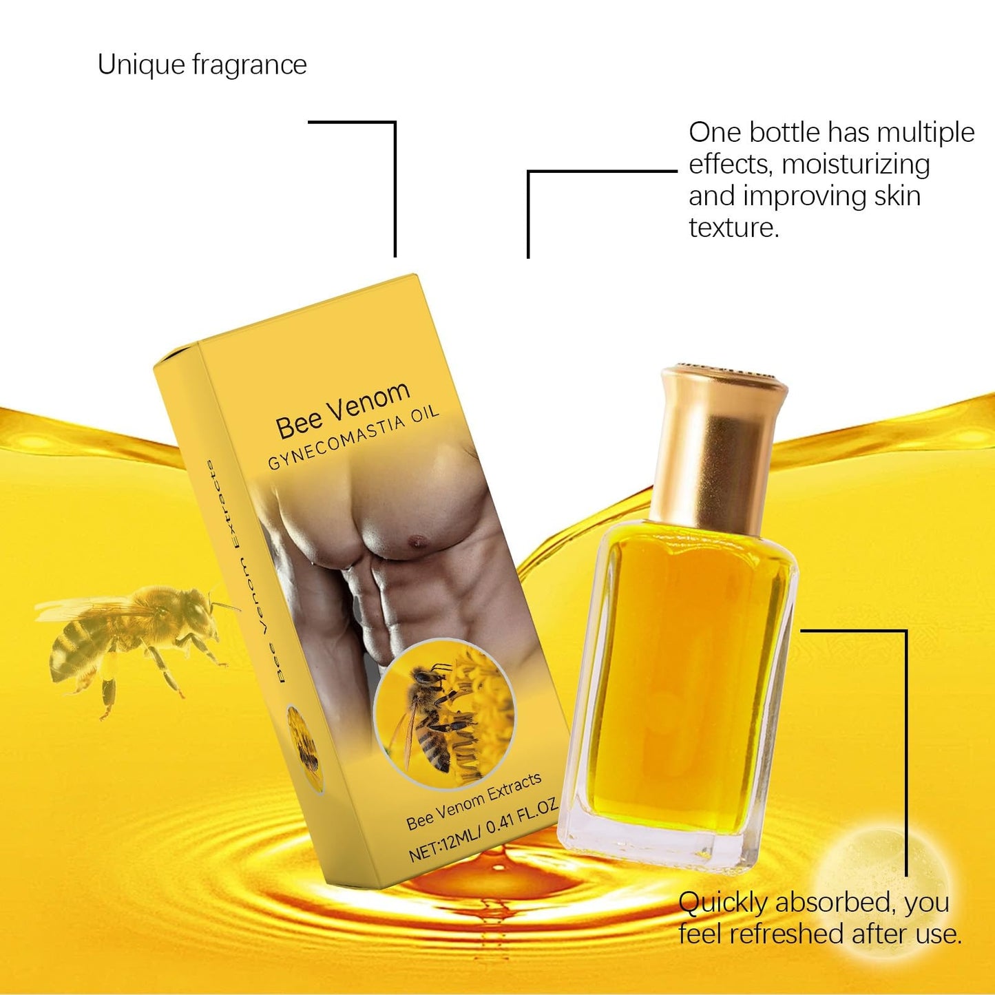 Siyinzu Thermofir/m Bee Venom Gynecomastia Oil,Gynecomastia Bee Venom Massage Oil,Massaging Oil for Gynecomastia Improvement,Bee Venom Cream,Body Oil,Firming Body Lotion,Strengthen The Chest Muscles