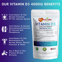 Red Label Health Vitamin D3 4000 IU 300 Tablets, Maximum Strength Vitamin D3 Supplement, Easy to Swallow Vitamin D3 Tablets - Made in The UK
