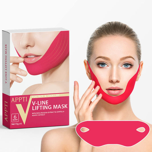 APPTI V Shape Face Mask, Firming Facial Mask Double V Line Lifting Mask for Women Men Red 6 Pieces