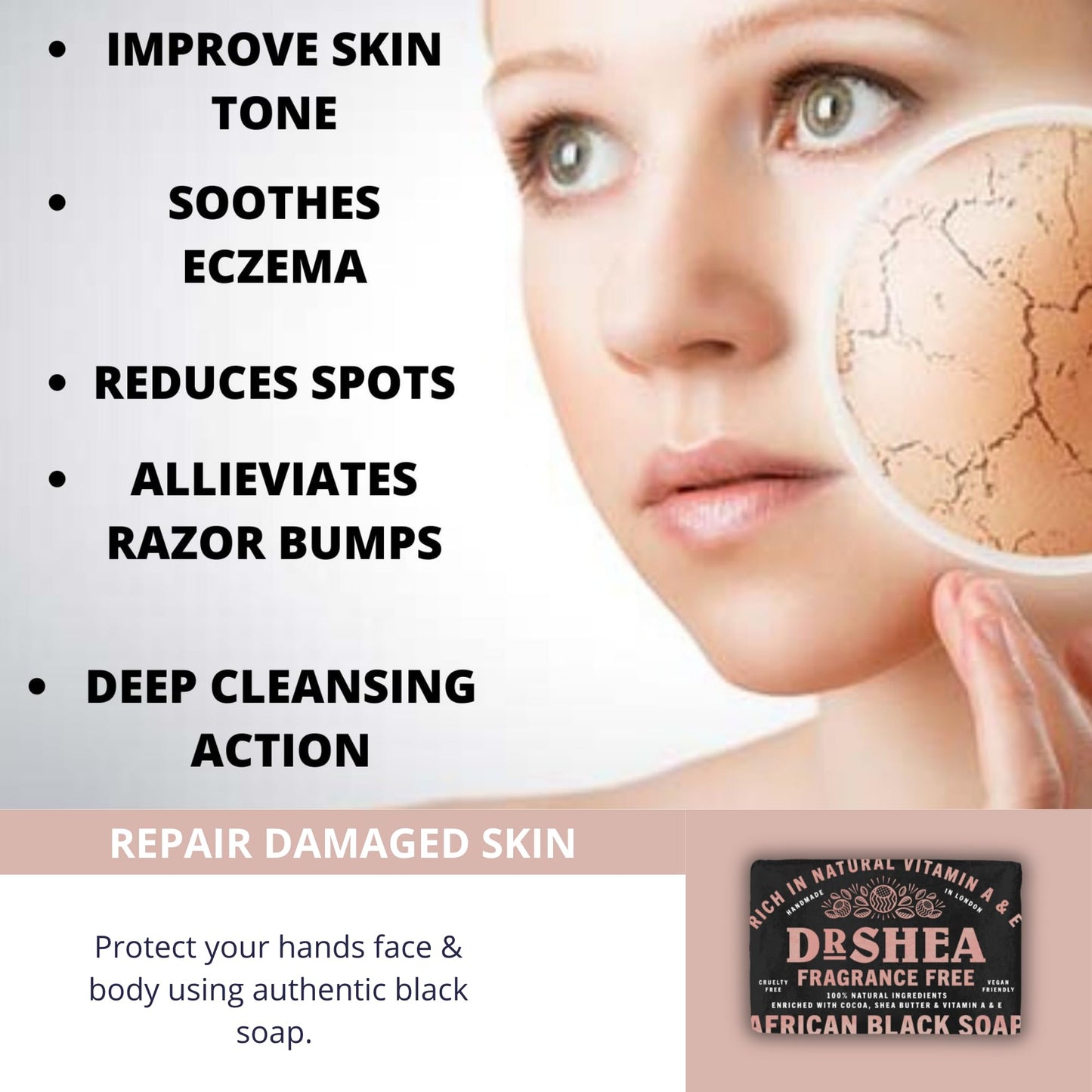 Dr Shea Organic African Black Soap 100g - Acne body wash - Face cleanser - Antibacterial moisturizer - Pack Of 3