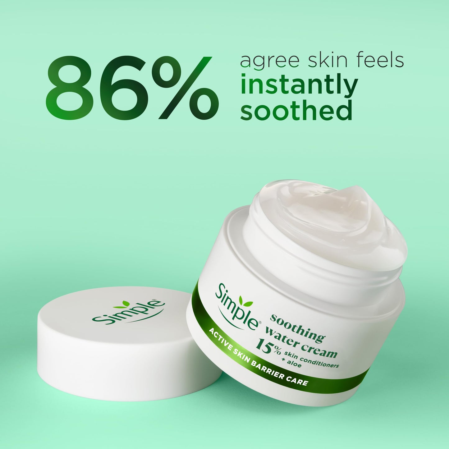 Simple Soothing Water Face Cream facial moisturiser with 15% skin conditioners, aloe and ceramide boosters for a healthy skin barrier calms and hydrates dry, sensitive skin 50 ml