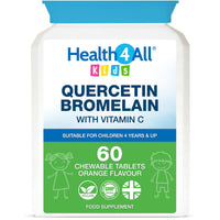 Health4All Kids Quercetin with Bromelain and Vitamin C, 60 Chewable Tablets, Vegan Natural Antihistamine Supplement, Inflammation Support, Sugar-Free Orange Flavour | Made in UK