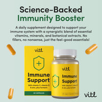 VITL Vitl Immune Support Supplement - 30 Vegan Capsules - with Vitamin D, Vitamin C, Folate, Zinc, Turmeric & Elderberry Extracts - 1 Month Supply