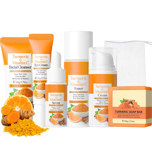 Turmeric Skincare Set - Skin Care Sets & Kits For Brightening,Exfoliating,Clearing Blackheads,Naturally Moisturizing - Birthday Gifts For Women - Skincare Gift Set Ingredients Vitamin C & Turmeric