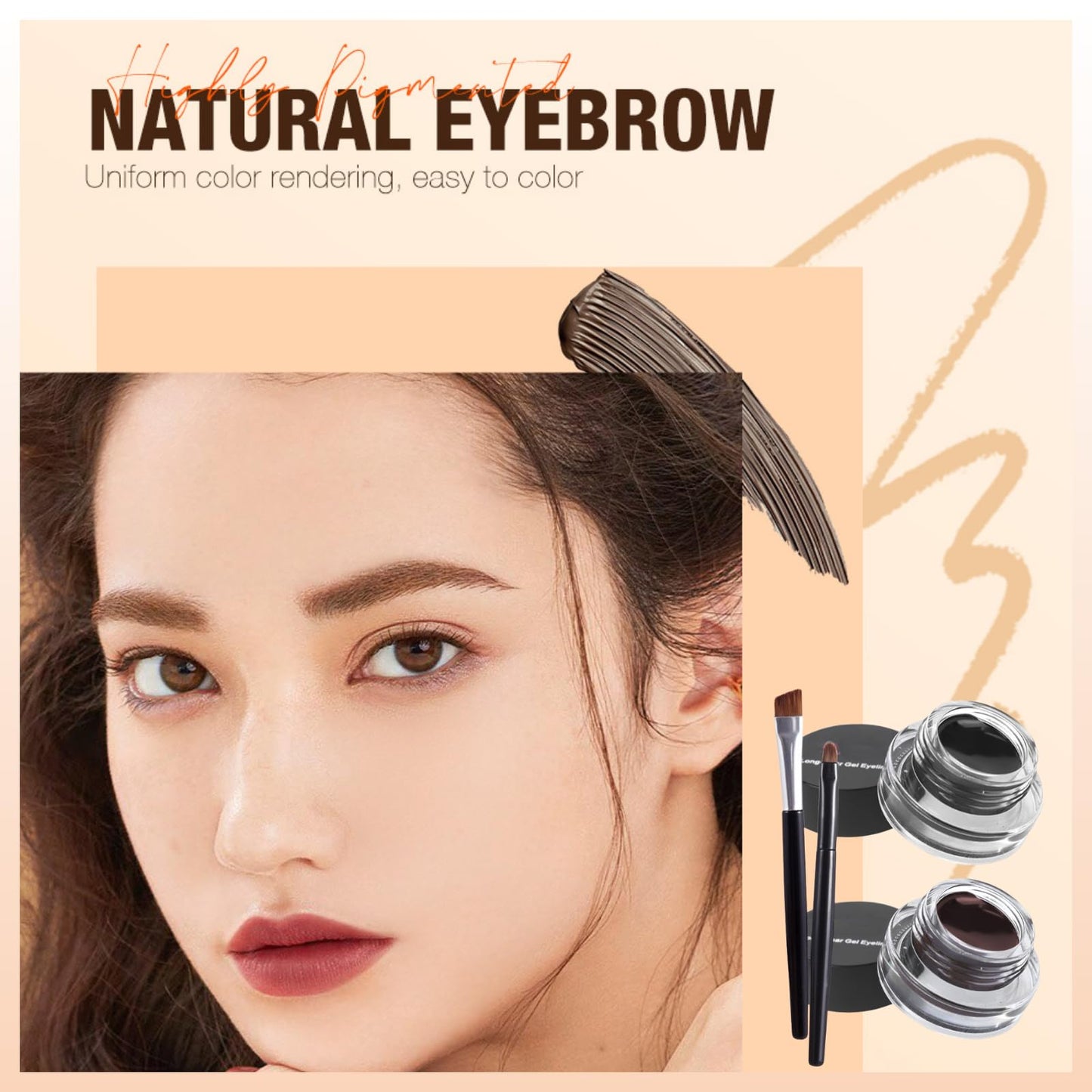 Waterproof Gel Eyeliner Set 2color,High-Intensity Pigments Eyebrow Colors Gel,Long Lasting Formula Liner EyelinerGel,Eye Makeup Set For Sensitive Eyes,With 2 Pack Eyeliner Brush And Brow Brush