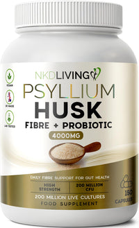 NKD Living Psyllium Husk Fibre Capsules with Probiotic (150 Capsules)