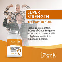 iperk Citrus Bergamot Extract 500mg - 180 Vegetarian Capsules - 40% Polyphenols - Premium Quality Supplement