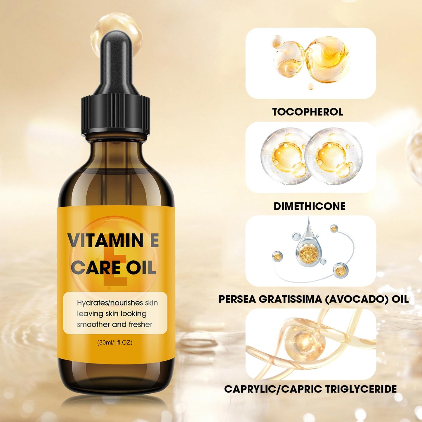 Pure Vitamin E Oil for Face & Skin, 100% Naturally Sourced, Plant-Based, Organic
