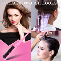 sularpek Sularpek 3 Pcs Slick Brush Set, Plastic Bristle Hair Brush Teasing Comb Edge Hair Brush Teasing Brush Set, Rat Tail Comb Double Sided Edge Brush, for Hairdresser Women Baby Children (Pink)