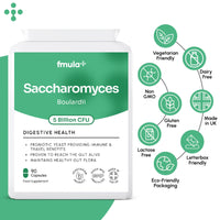 fmula+ Saccharomyces Boulardii Supplement | 5 Billion CFU Yeast Probiotic Capsules with Vitamin D3, Olive Leaf & Biotin for Gut Balance & Immune Support | No Refrigeration Required | UK Made | 90 Capsules