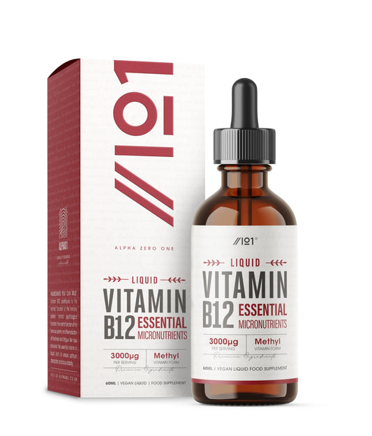 ALPHA01 Vitamin B12 Liquid Drops 3000mcg - 60ml (2 Months Supply) - High Strength Methylcobalamin Supplement - Vegan & Vegetarian Friendly - By Alpha01