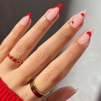 CharmBurst 24-Piece Valentine's Day Press On Nails, Almond Fake Nails, French Love Heart Line Design Artificial Nails For Application, False Nail Tips