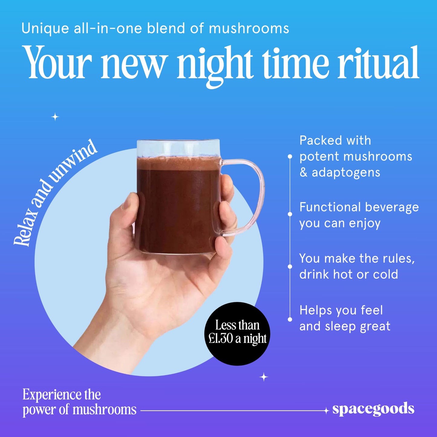 Space Goods Spacegoods Astro Dust 240g ℮, 30 Servings, Contains Magnesium and Ashwagandha, Relax Unwind & Sleep Deeply, Soothe Body & Mind, Chai Flavour