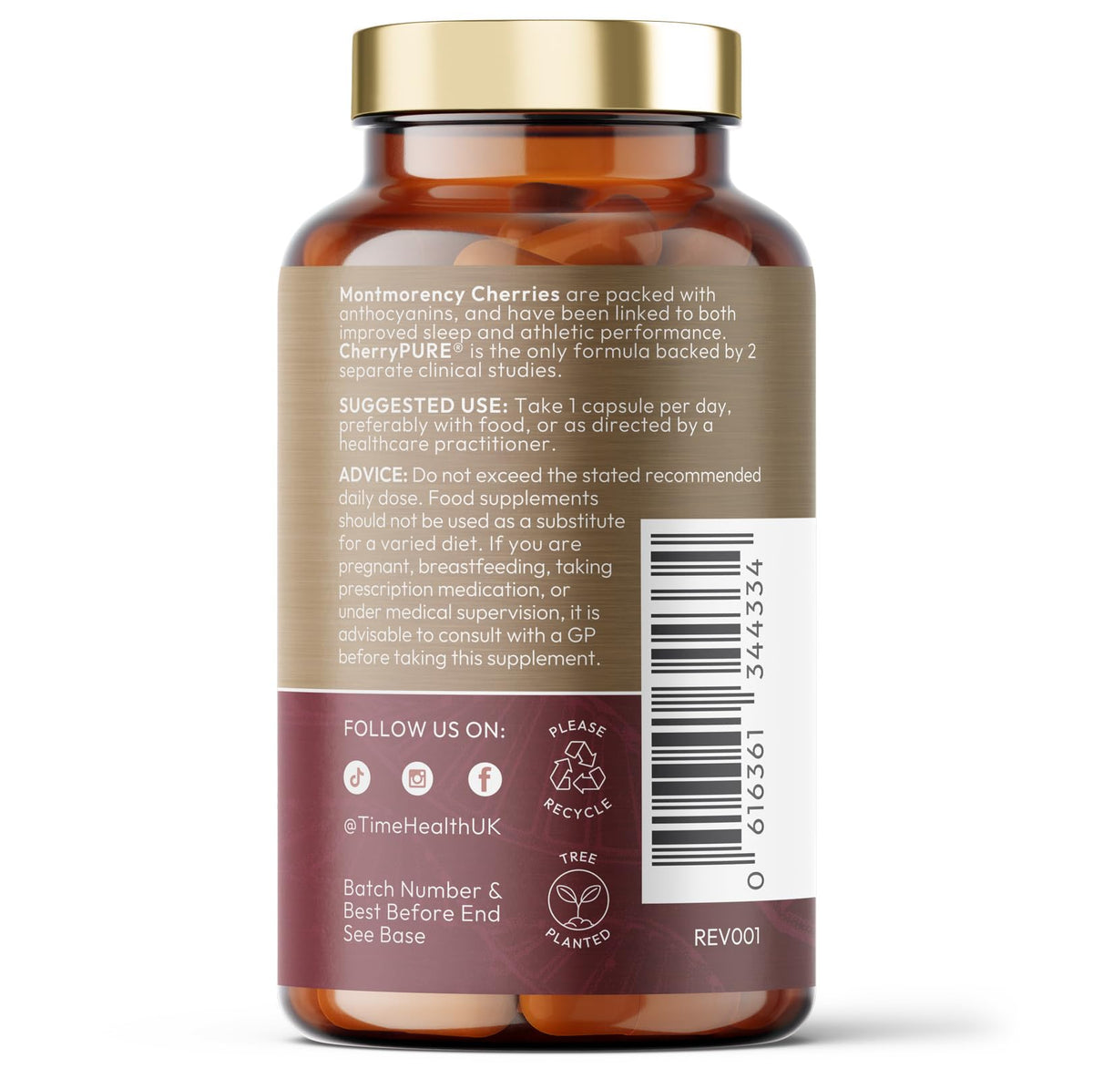 Time Health Montmorency Cherry - Maximum Strength 50:1 Extract 2% Proanthocyanidins - 17500mg Wholefood Equivalent per Capsule - CherryPURE® - Vegan - UK Made - GMP Standards - Zero Additives
