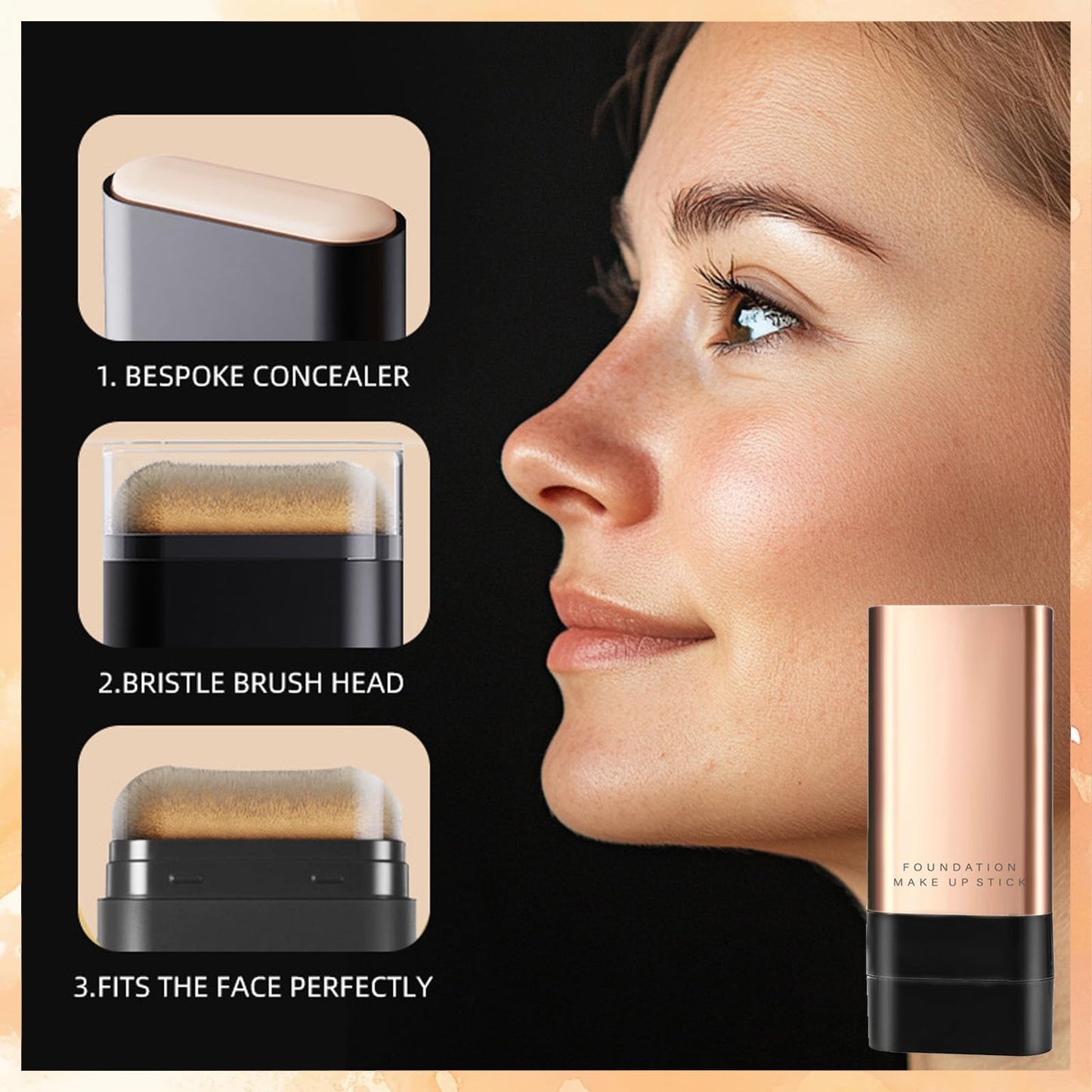 2 in 1 Luxurious Anti-Wrinkle Foundation Stick, Multi-Purpose Full Coverage Stick - Foundation with Built-In Brush