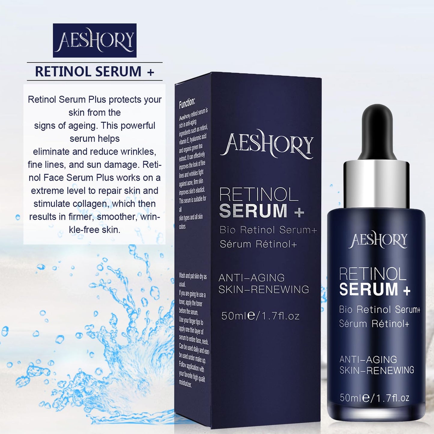 Aeshory Retinol Serum for Face/Neck/Eyes 50ml, High Strength with 5% Retinol, 30% Vitamin C, Vitamin E & Hyaluronic Acid - Anti Aging Facial Serum for Moisturizing, Fine Line and Wrinkles, Skin Repair