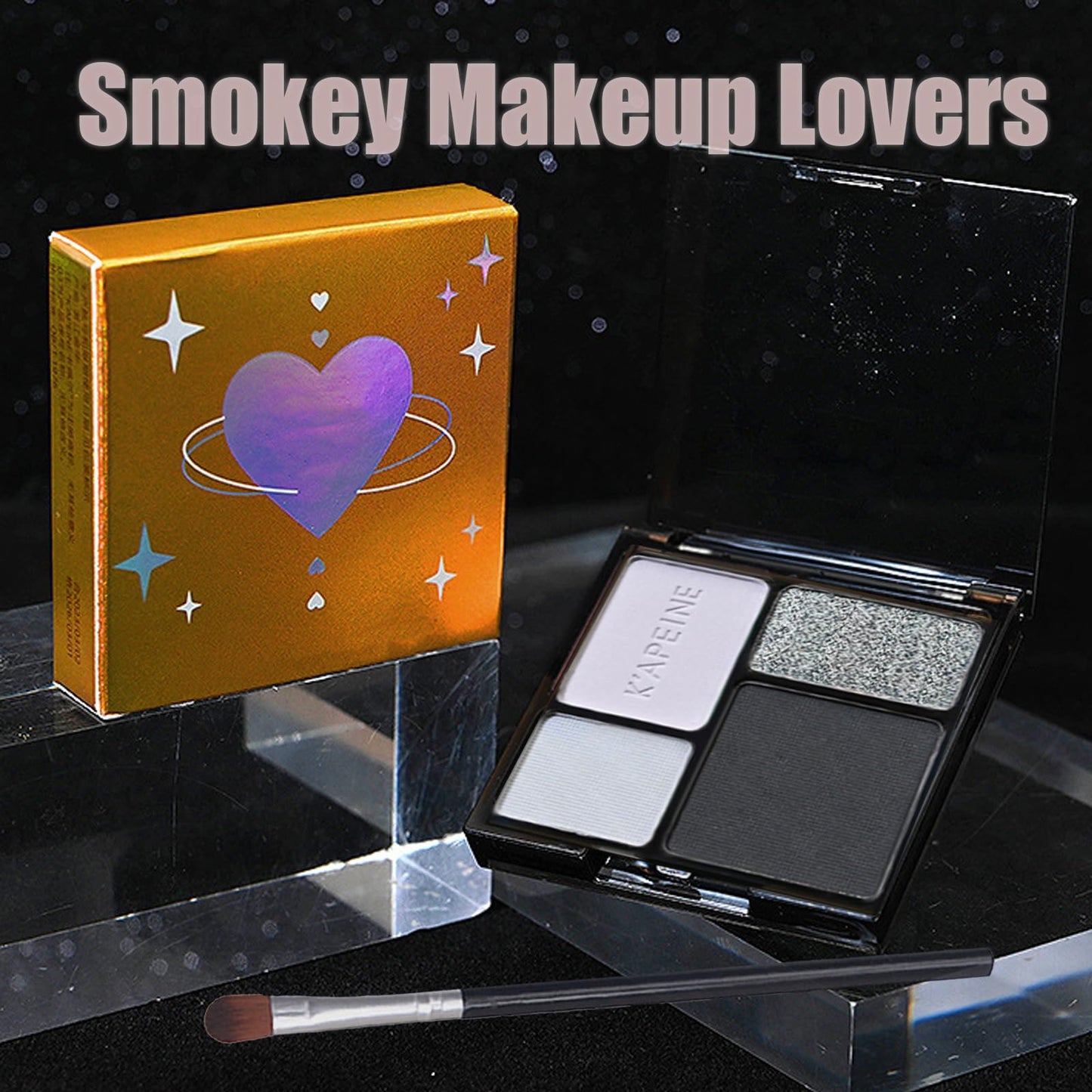 LYNTYAOU Black Silver Smoky Eyeshadow Palettes Goth Eye Shadow Palette, Gray Cool Make-Up Palettes Shimmer for Women Glitter Make up Set, Festival Eyeshadows 4 Colour, Long Lasting Highly Pigmented with Brush