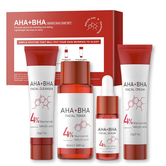 ISBEAUSOLS AHA+BHA Skincare Set-Gifts for Women-4pcs Mini Skin Care Sets & Kits with Cleanser,Toner,Serum and Face Cream For All Skin Types-Pamper Gifts for Women-Airplane Friendly Sizes