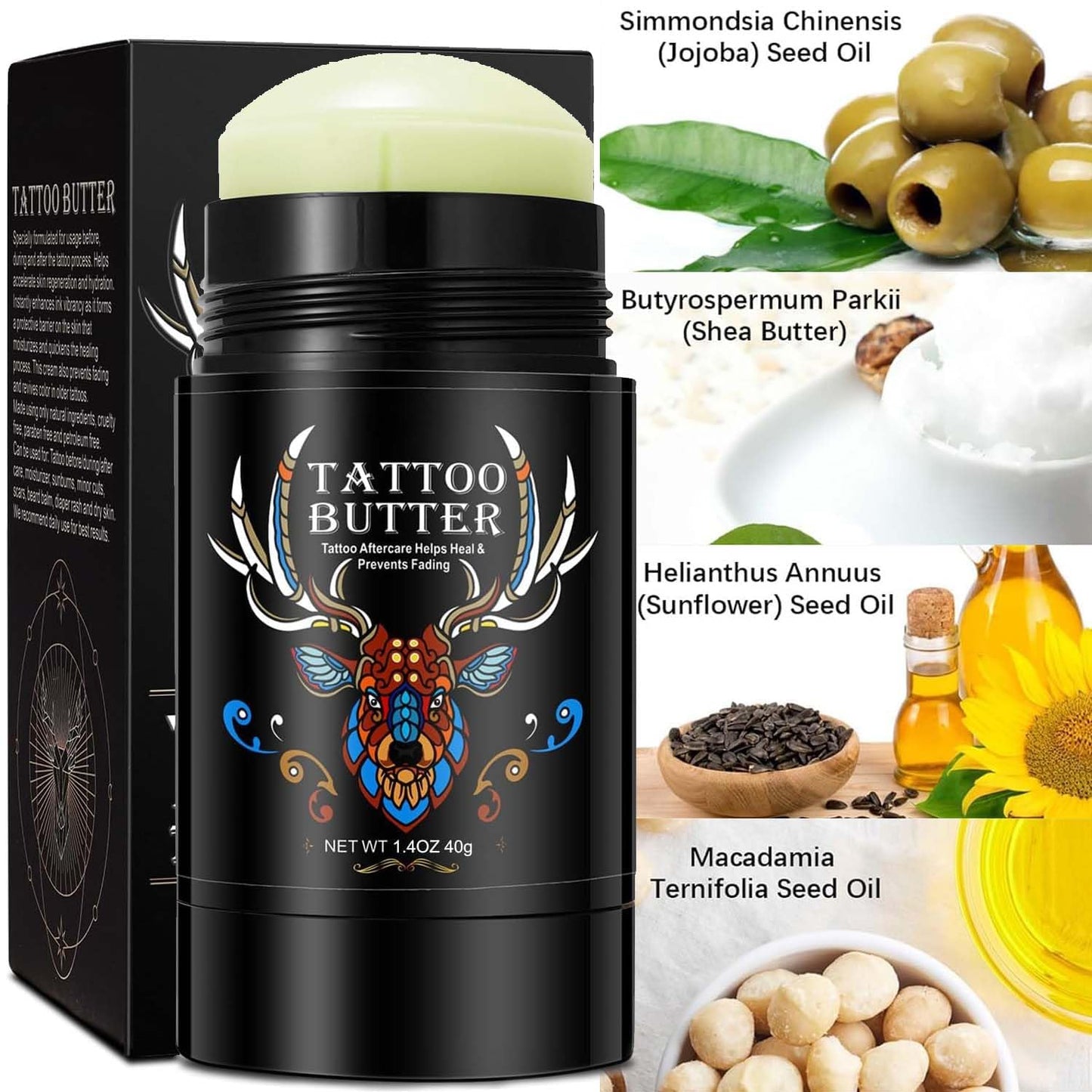 KKwoter Natural Tattoo Balm for New & Old Tattoo Aftercare - Healing, Whitening & Color Enhancement with Butter & Cream