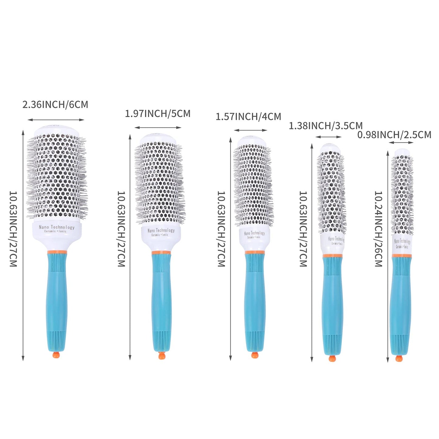 Smallterm Ceramic Ionic Round Hair Brush Barrel Hairdressing Hair Salon Styling Barrel Curling Brush Tool Set（19mm 25mm 32mm 45mm 53mm） (Blue)