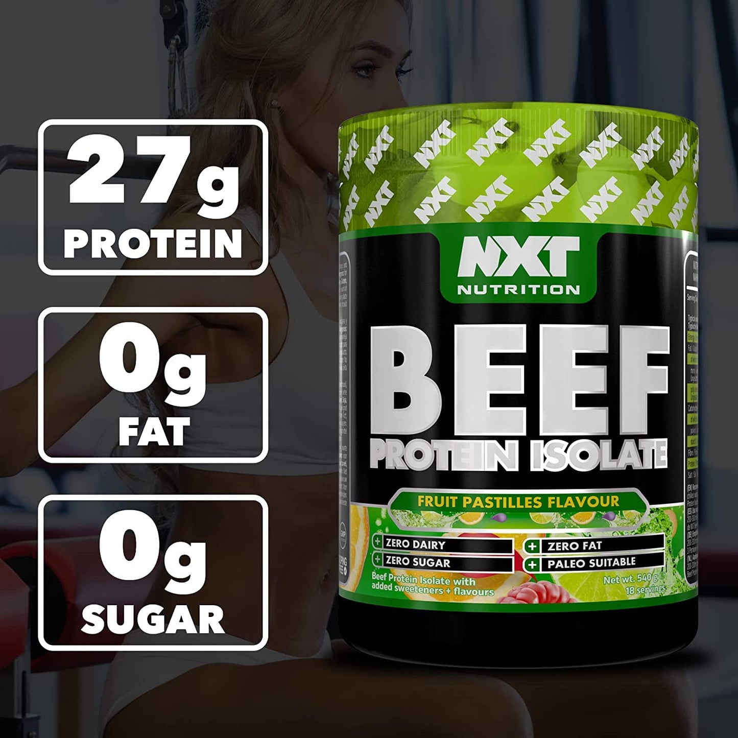 NXT Nutrition NXT Beef Protein Isolate 540g - High Protein Powder in Natural Amino Acids - Paleo, Keto Friendly - Dairy and Gluten Free | 540g (Fruit Pastilles)