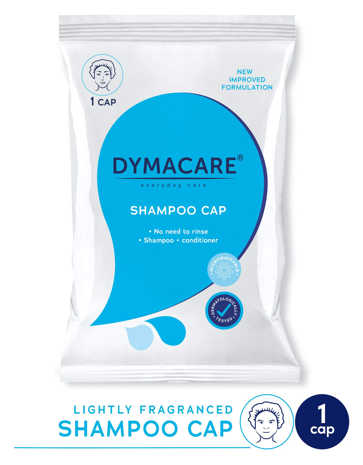 Dymacare DYMACARE No Rinse Shampoo Cap | Rinse Free Shower Cap That Shampoos & Conditions - PH Balanced & Hypoallergenic Waterless Hair Wash (1 Cap)