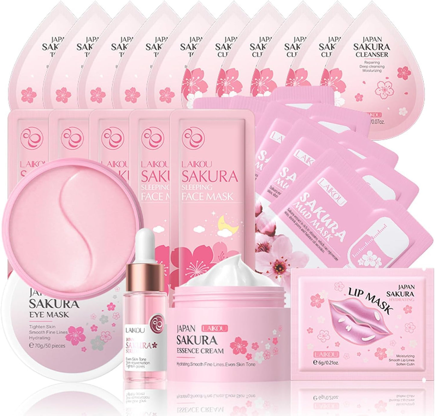 TBeautfave Sakura Skin Care Sets & Kits, Skin Care For Teenage Girls, Skin Care Set For Pamper Teenage Girls Gifts,Facial Kit,Skincare Set,Cleanser,Toner,Serum,Cream,Mud Mask,Eye Mask,Lip Mask,Sleep Mask(24PCS)