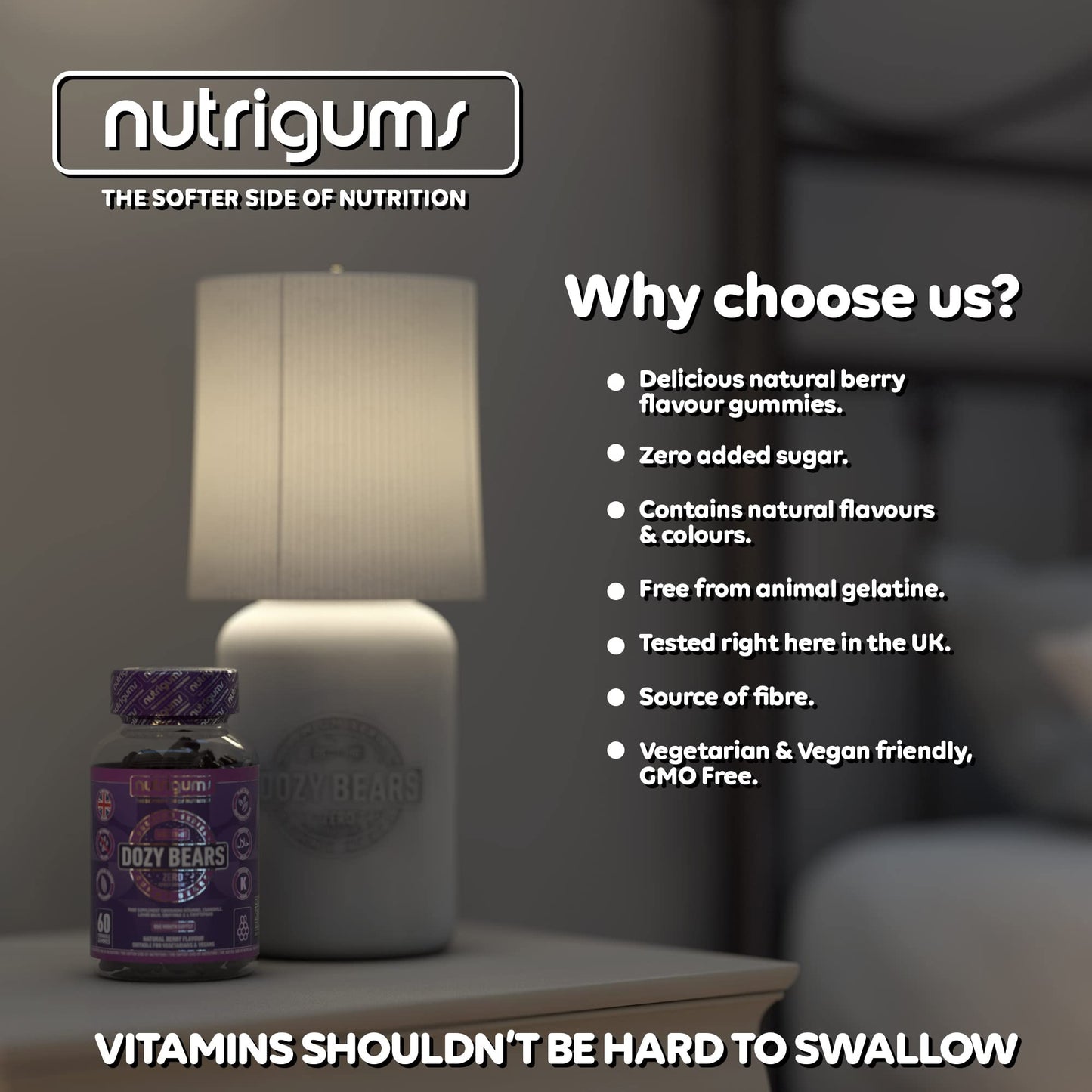DOZYBEARS® 60 Vegan Gummy Bears. Mixed Berry Flavour with 5-HTP, L-Tryptophan + Vitamins C, B2, B3, B5, B6 B12 with Chamomile and Lemon Balm to Support Rest & Sleep. Adults & Kids 12+ Years