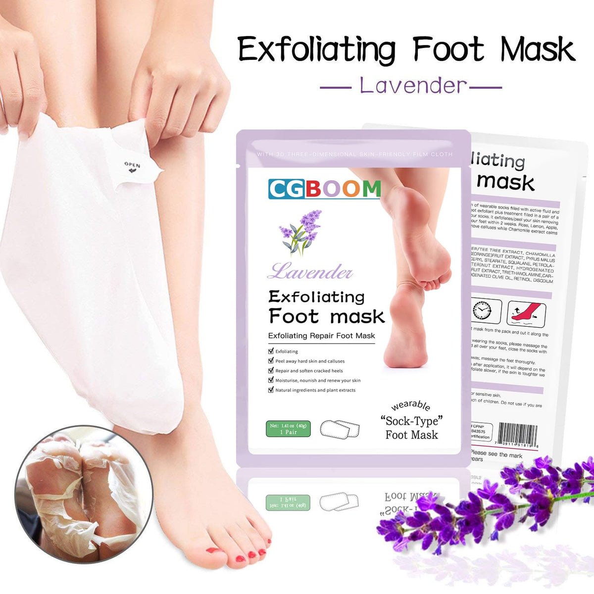 CGBOOM 3 Pack Foot Peel Mask,Exfoliating Foot Socks Calluses Remover Dead Skin, Aloe Moisturizing Feet Peeling Mask for Dry Skin,Cracked Heels,Foot SPA Socks for Women and Men