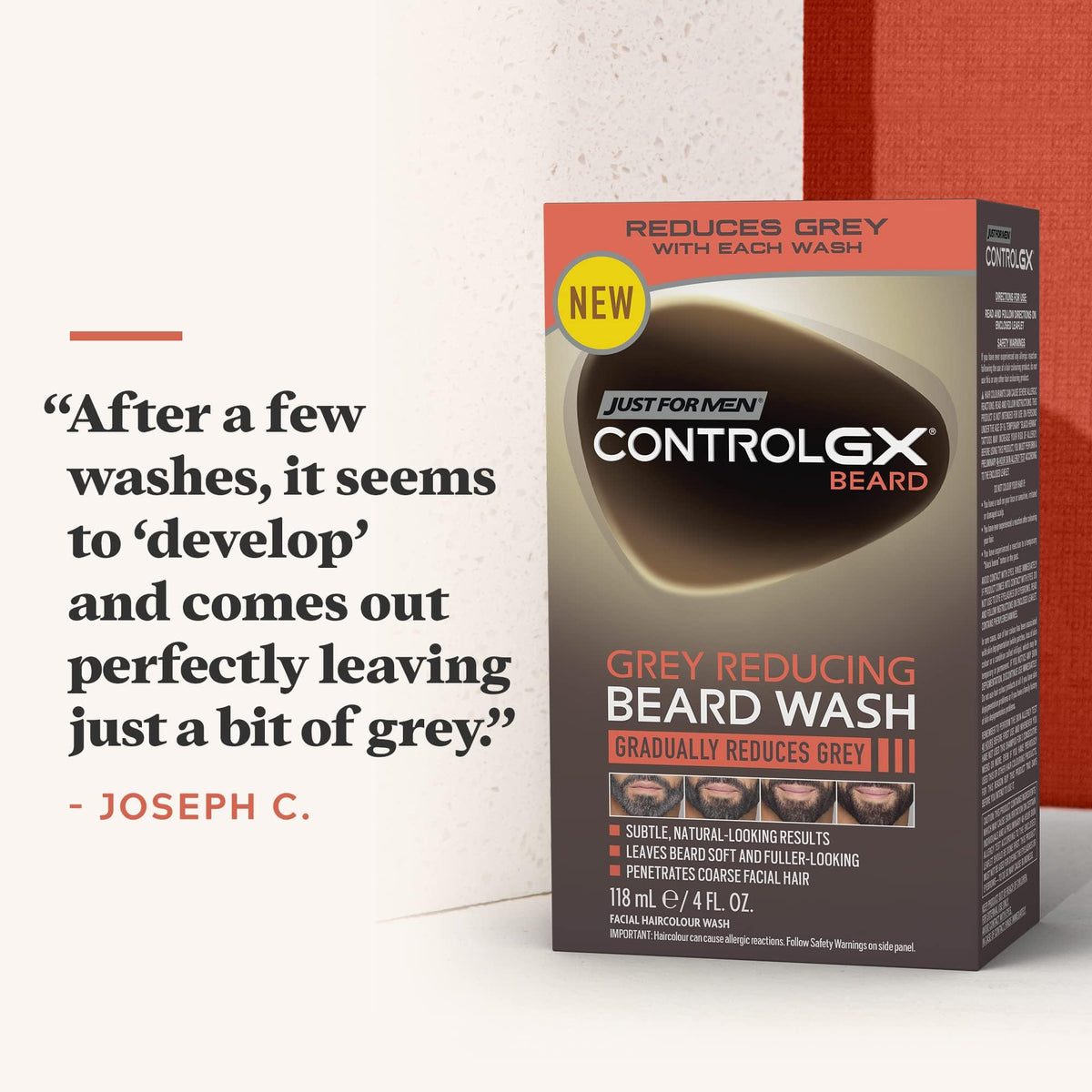 Just For Men Control GX Beard Wash, Reduces Grey With Each Wash For Subtle, Natural-Looking Results – All Shades, 118 ml