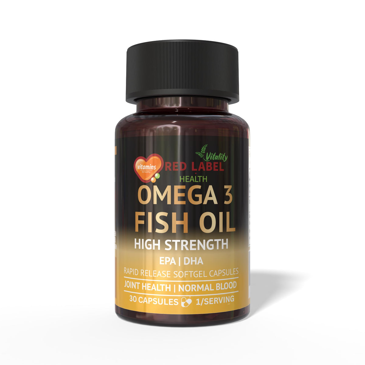 Red Label Health Omega 3 Fish Oil 1000mg, 30 Softgels (1 Month Supply), Double Strength 180mg EPA and 120mg DHA, Supports Eye, Heart & Brain Health for Men & Women - UK Made