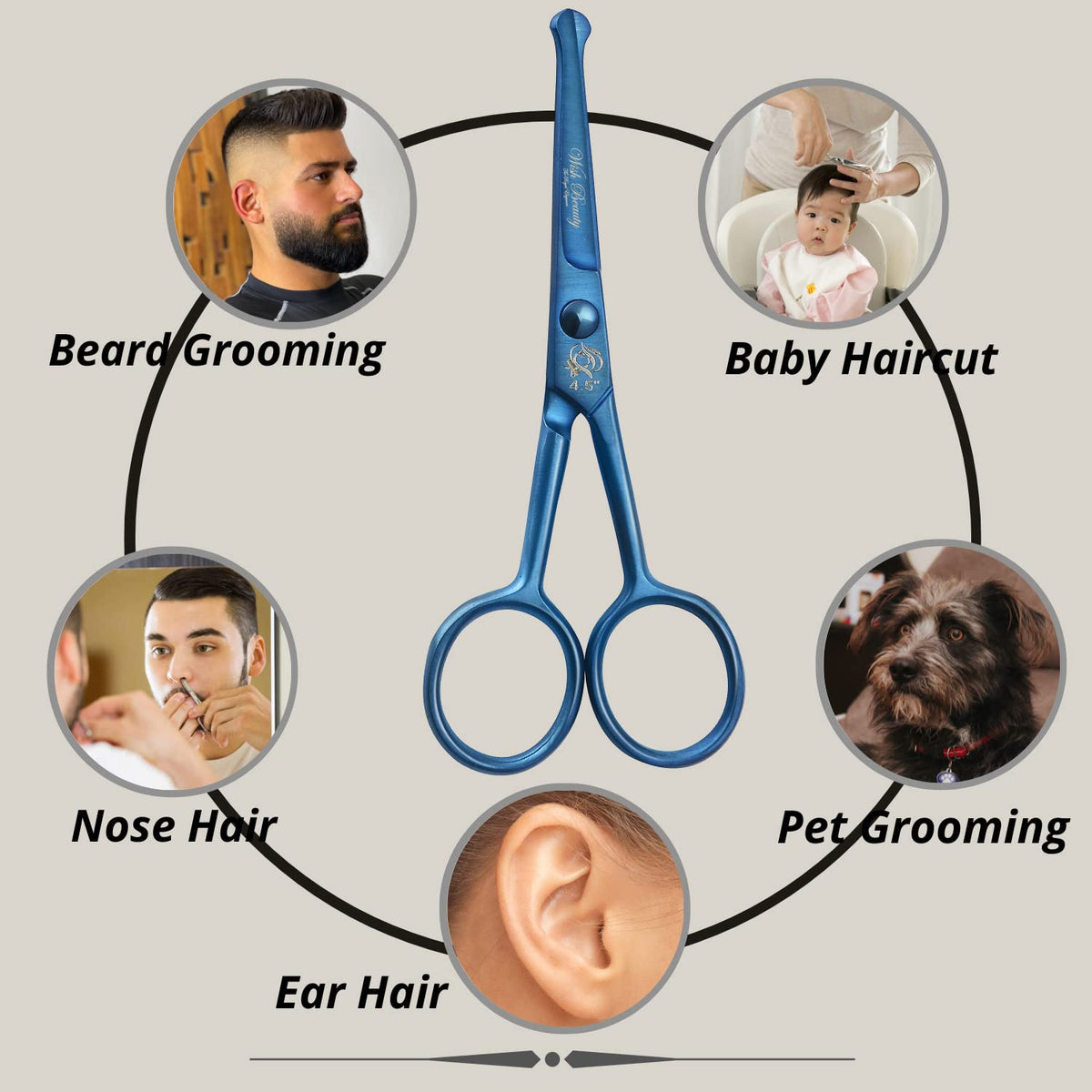 wish beauty,the royal elegance wishbeauty Kids Safety Round Tip & Curved Hair Scissors - Professional Salon Barber Scissors for Baby (Blue, 4.5")