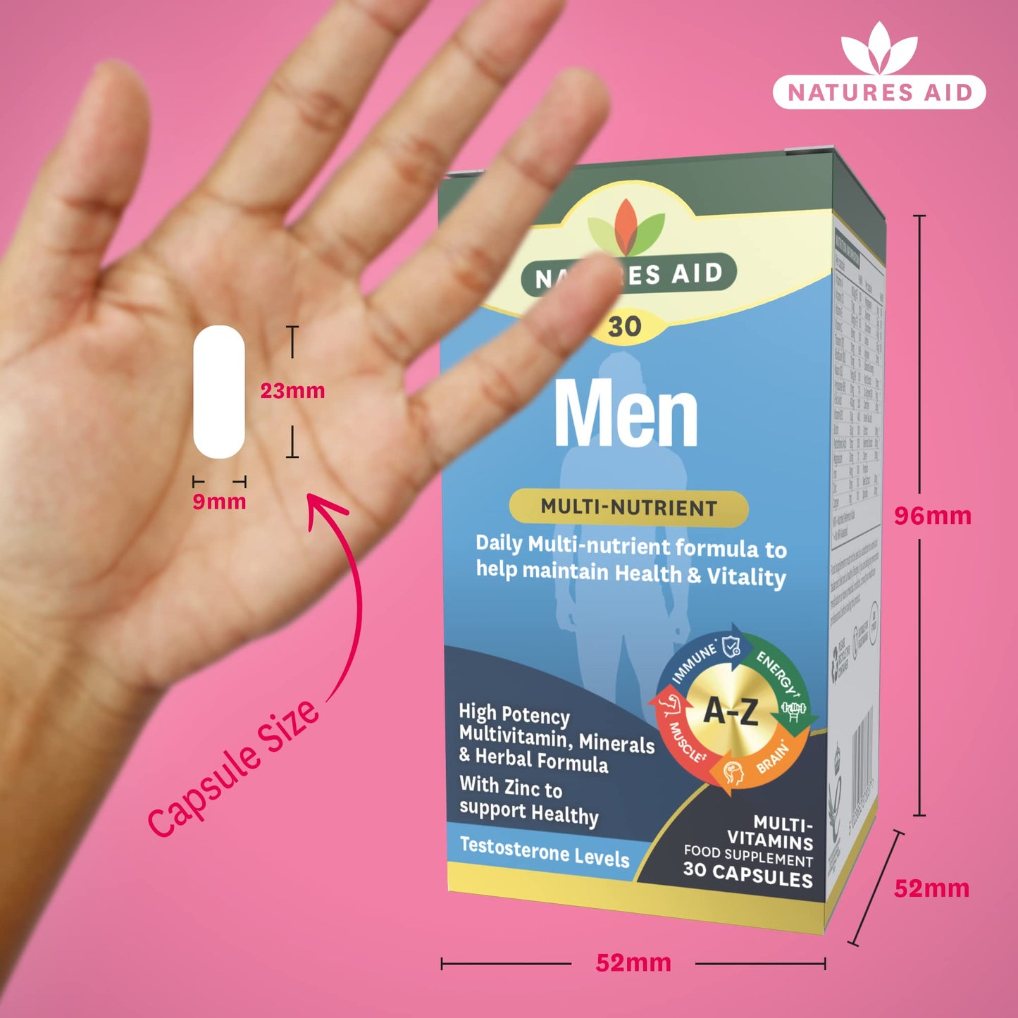 Natures Aid Men's Multi-Vitamins and Minerals Capsules (29 Essential Vitamins and Minerals + Superfood Complex, 30 Capsules, Suitable for Vegetarians, Made in the UK)