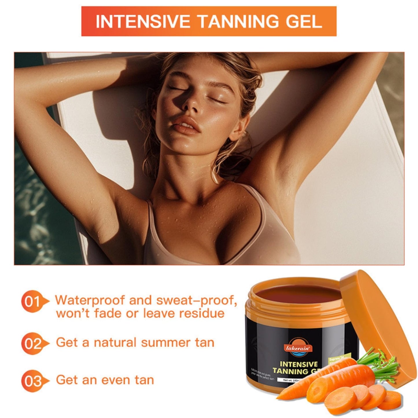 Cureluxe Intensive Tanning Gel - Premium Sunbed Tanning Accelerator Cream - Tan Accelerator with Coconut Oil and Vitamin A & E - Self Tanner Oil for Easy Application - Achieve Natural & Fast Tanning