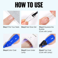 TOMICCA Gel Nail Glue Set, 8 in 1 Nail Glue and No Wipe Top Coat Kit for Acrylic Nails, Super Strong Brush On Nail Glue Gel and Top Coat for False Nails and Gel Nail Polish, UV/LED Lamp Cure Required