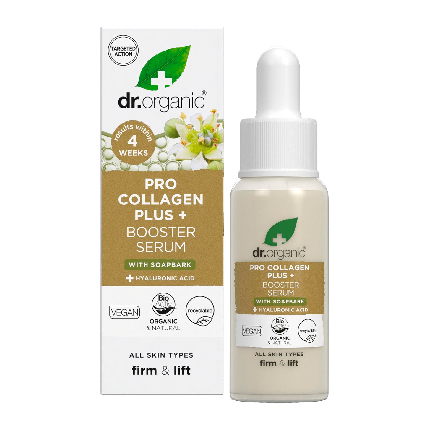 Dr Organic Pro Collagen Booster Serum, Hyaluronic Acid, Smooth Fine Lines & Wrinkles, Anti-Ageing, Firming, Lightweight, Vegan, Cruelty Free, Paraben & SLS Free, Organic, 30ml