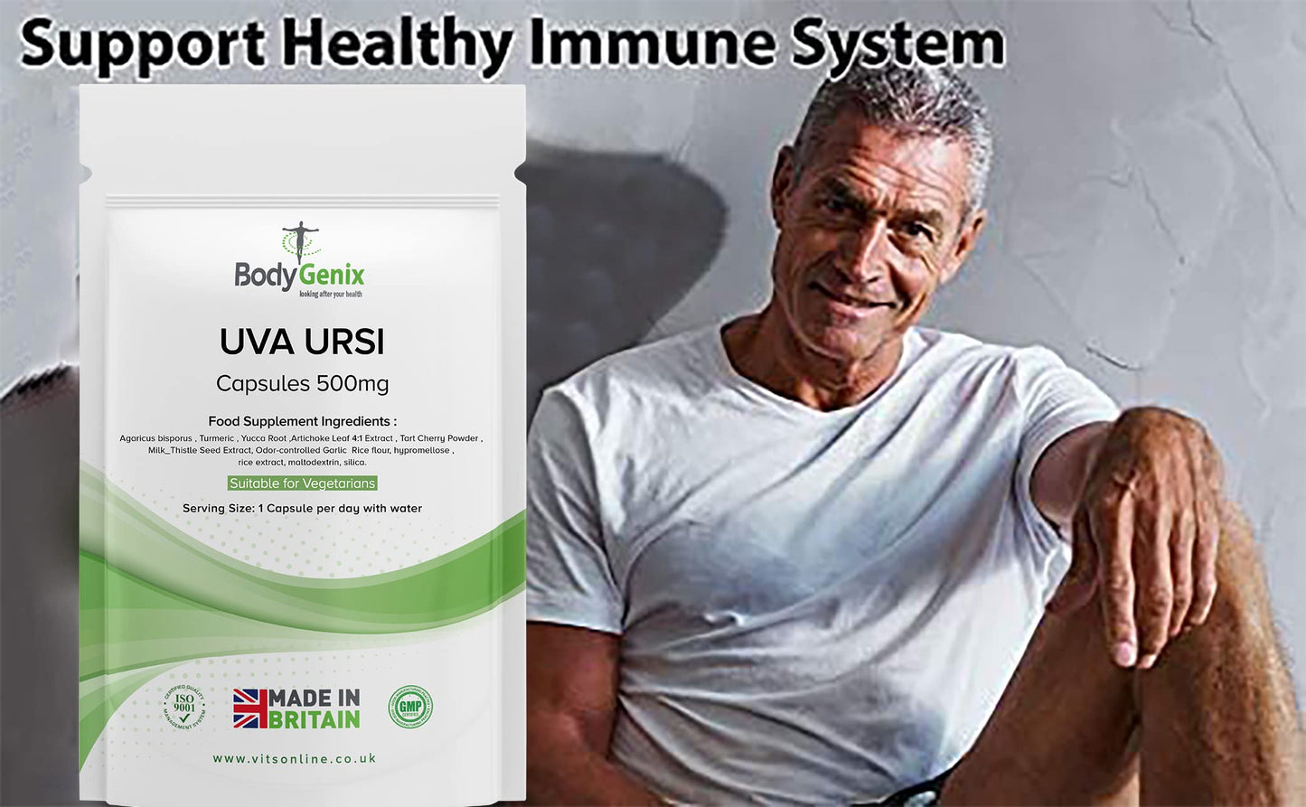 Bodygenix UVA Ursi Capsules - 500mg High Antioxidant Formula Immune System Joints Urinary Infections Digestive Health Support Natural Vegan Supplement - 30 Caps 1 Month Supply