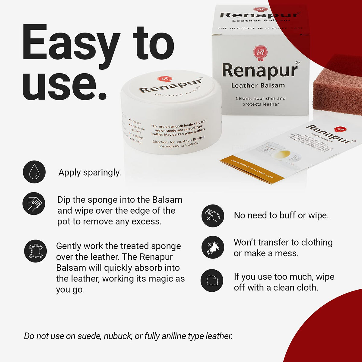Renapur Leather Balsam – Conditions, Restores & Protects Leather | Natural Leather Conditioner for Sofas, Shoes, Boots, Bags, Car Interiors & Saddlery (Lavender)