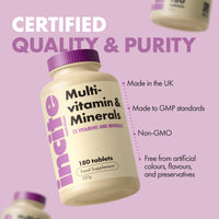 Incite Nutrition Multivitamin Tablets, 180 Vegan Tablets, 6 Month Supply, Daily Formula with 23 Vitamins & Minerals, Immune Support, Energy, Bone Health, Suitable for Vegetarians & Vegans