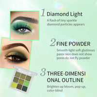 LYNTYAOU 9 Colour Eyeshadow Palette, Shimmer Matte Eye Shadow Smooth Pigmented Shimmering Cool Make-Up Palettes, Green Yellow Waterproof Longlasting Party Makeup Eye Shadow Pallets for Women