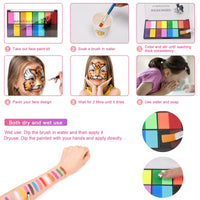 selutiya Selutiya Face Painting Kit 16 Colors Face Paint With 11Paint Brushes Safe and non-toxic Rainbow Face Paint Body Paint for Kids Adults Suitable for various festival makeup, party role play