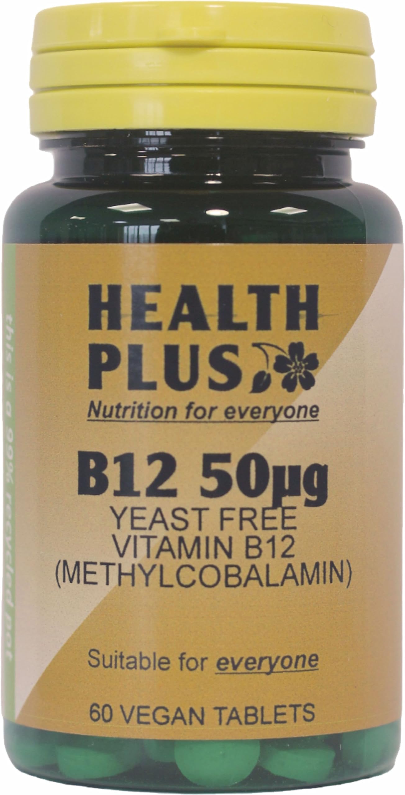Health Plus B12 50µg : Yeast Free Vitamin B12 Supplement : 60 Tablets, in a Planet-Friendly 99% Recycled Pot