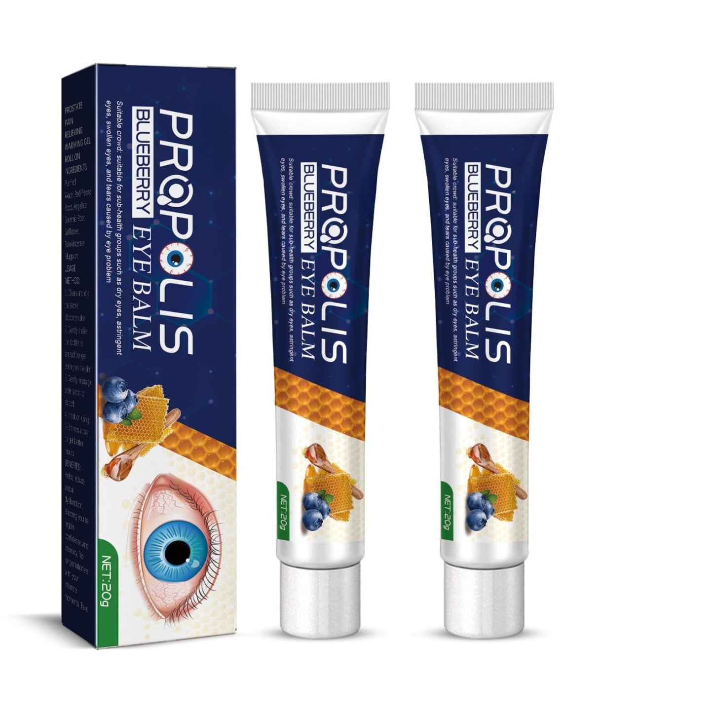 2Pcs Propolis Blueberry Eye Balm, Eye Treatment Cream for Dry Eyes, Moisturizing Cream for Eyelids, Under Eye, Dark Circles, Bags & Puffiness