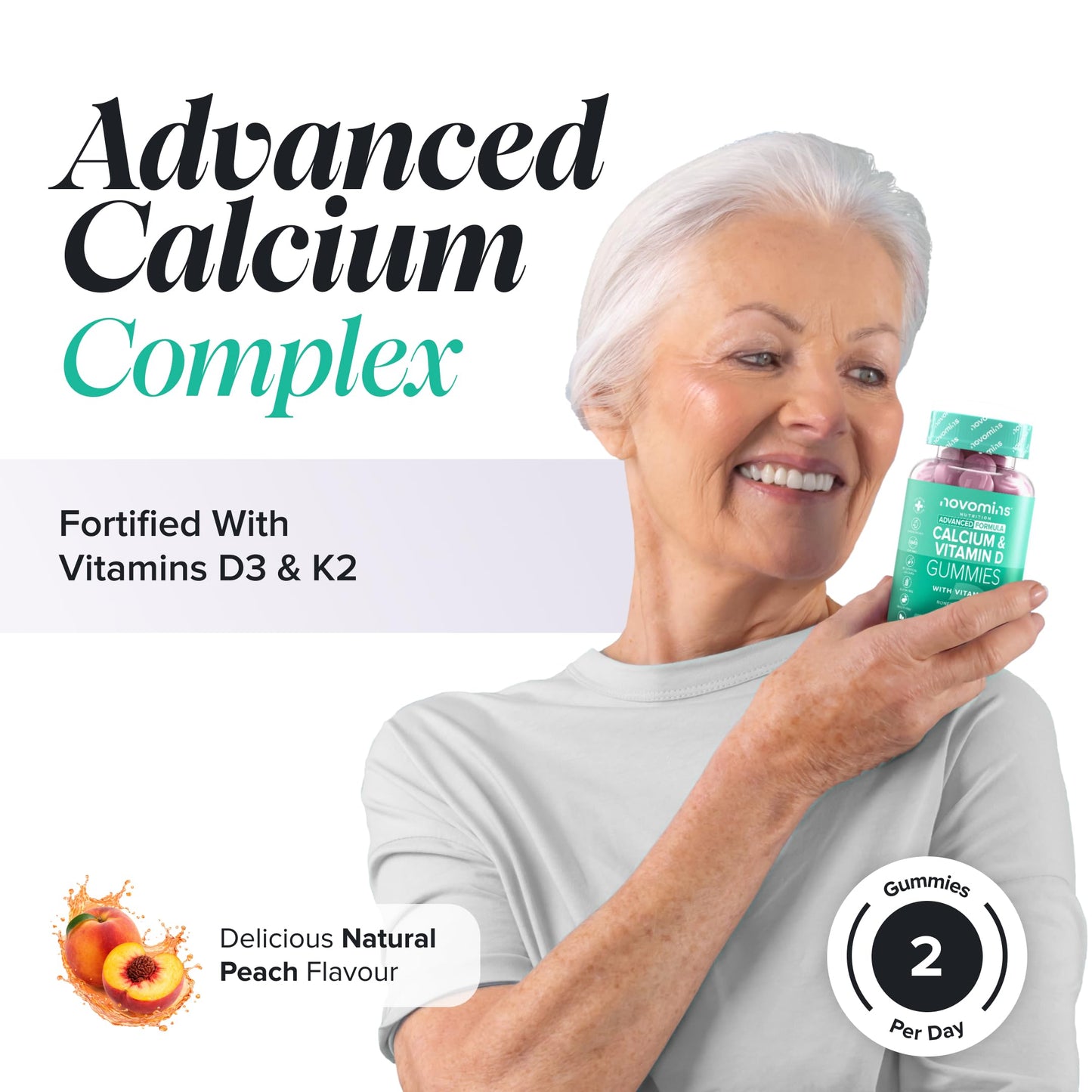 novomins Calcium Gummies 400mg - with Vitamin D3 K2 - Alternative to Calcium Tablets - Vegetarian - 1 Month Supply - Healthy Bones & Muscles - 60 Gummies - Novomins