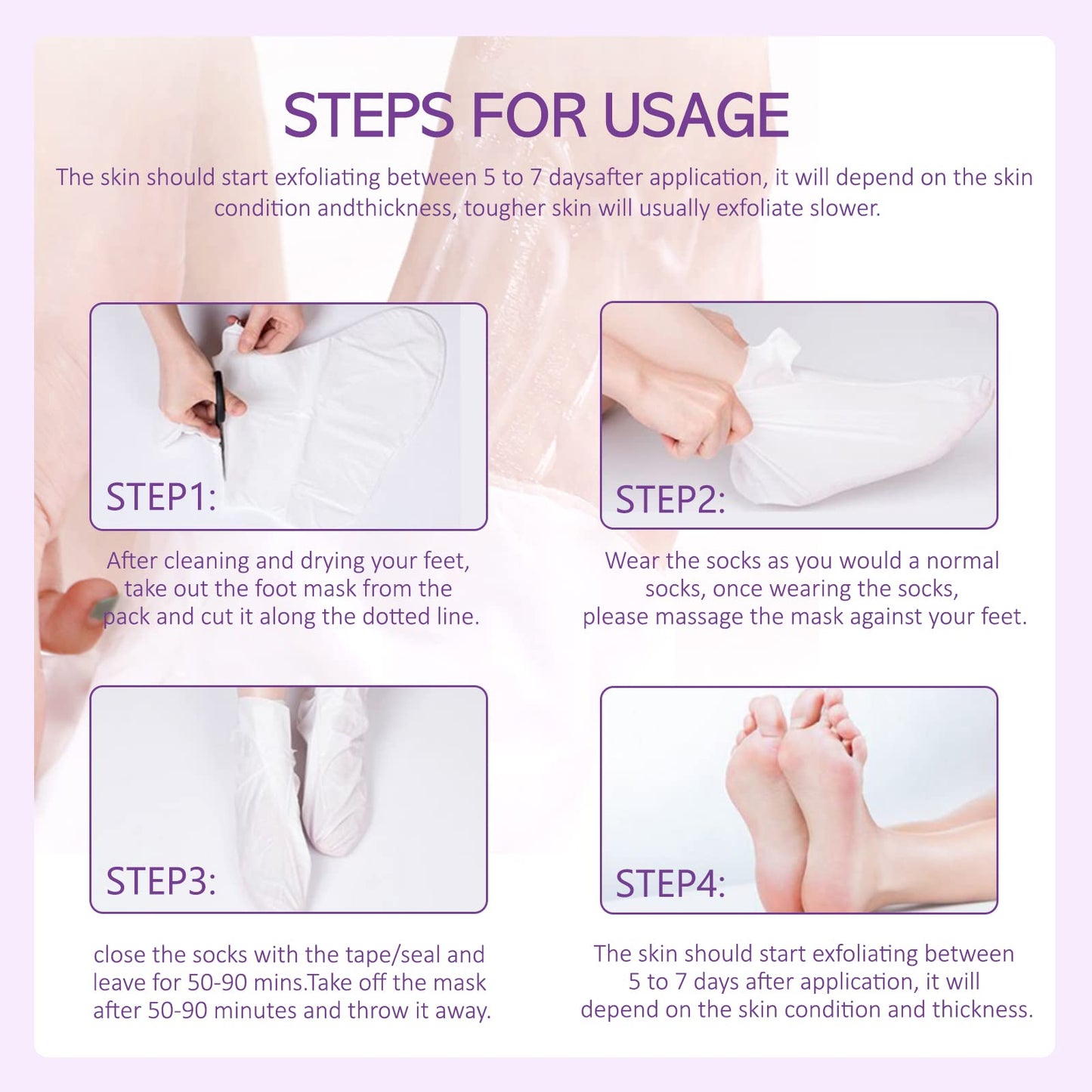 sefudun 3 Pack Foot Peel Mask,Exfoliating Foot Socks Calluses Remover Dead Skin, Aloe Moisturizing Feet Peeling Mask for Dry Skin,Cracked Heels,Foot SPA Socks for Women and Men